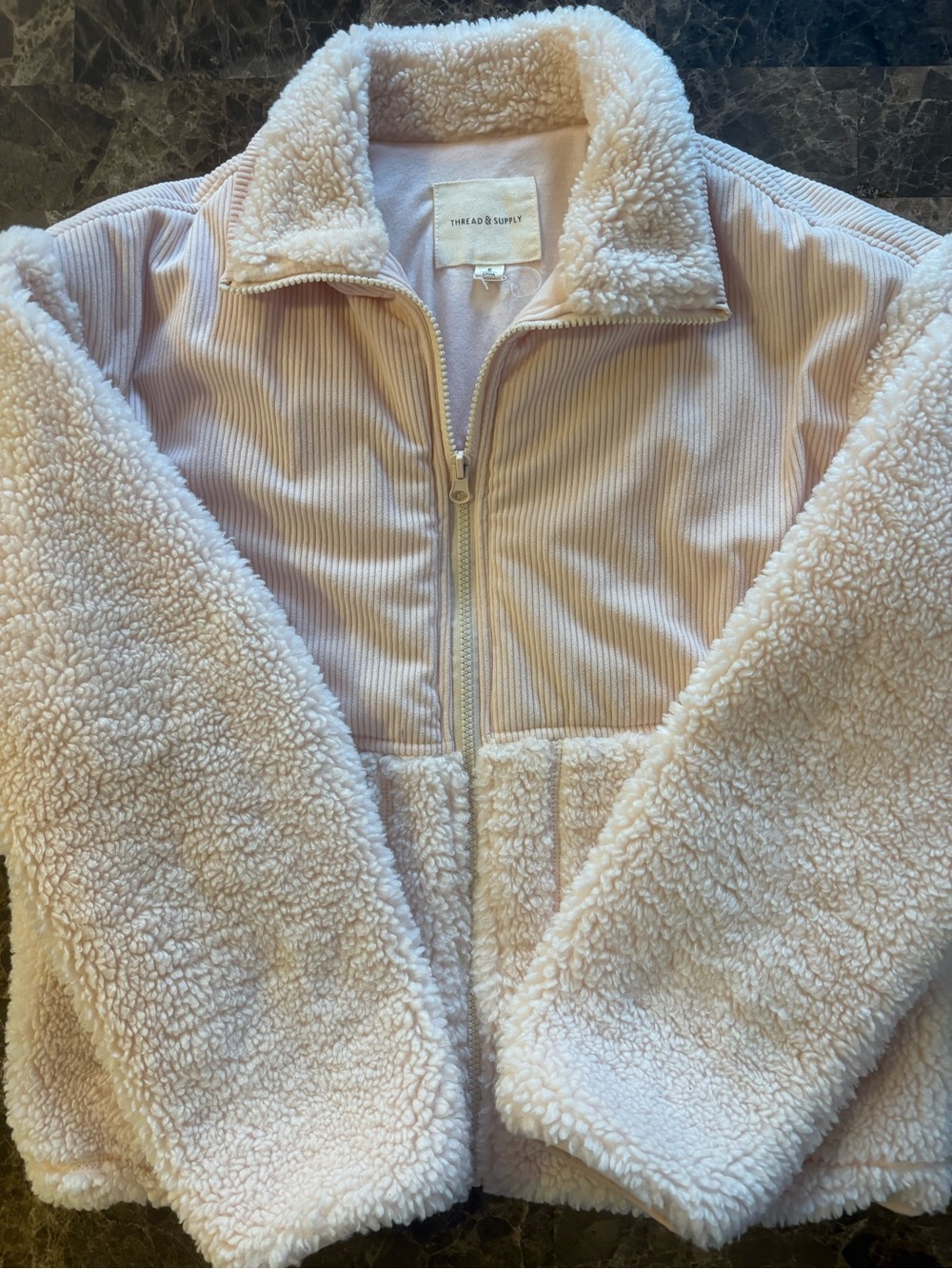 Thread & Supply Light Cream Sherpa Zip Jacket
